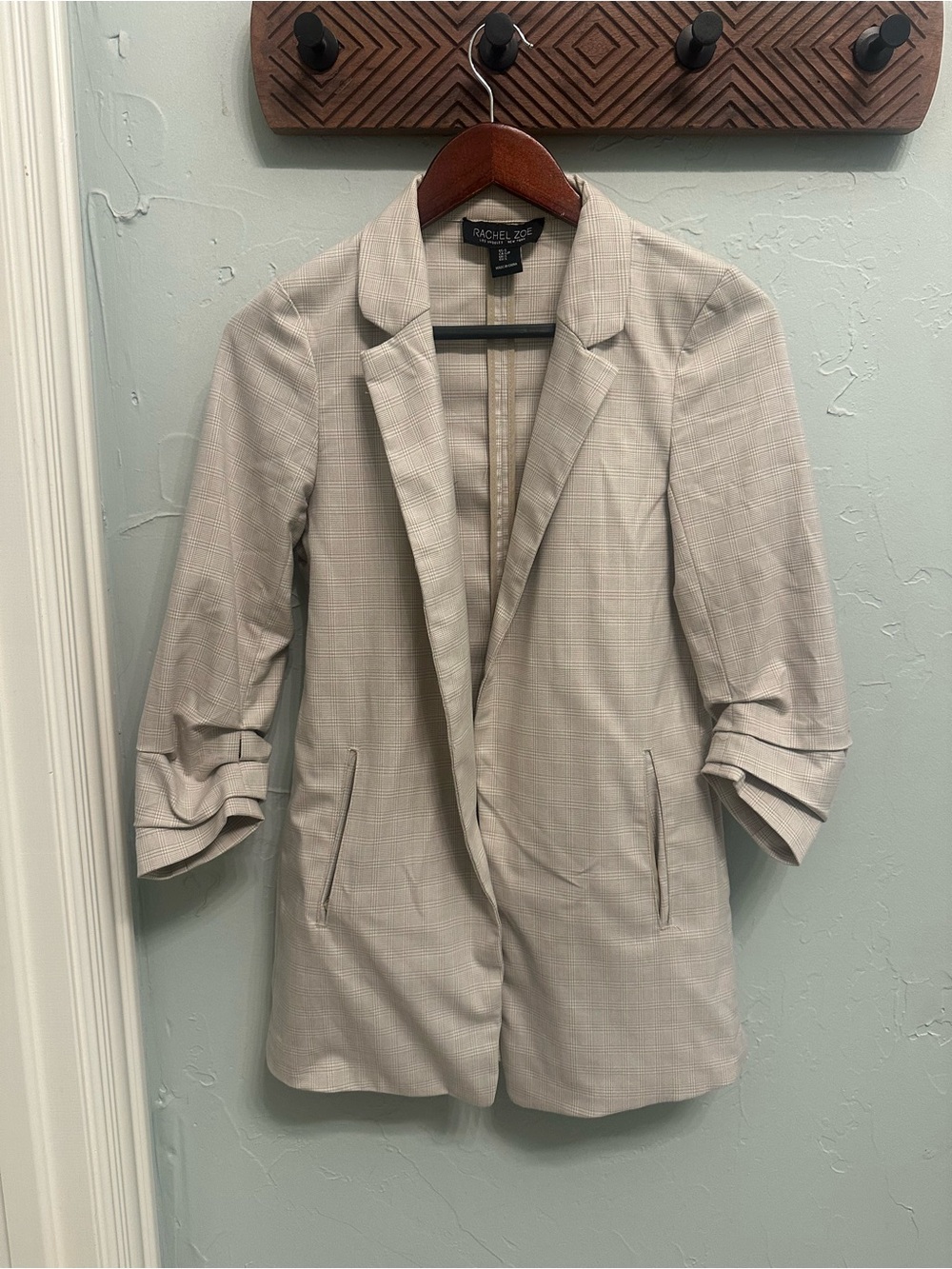 Rachel Zoe Light Cream Plaid Blazer Jacket